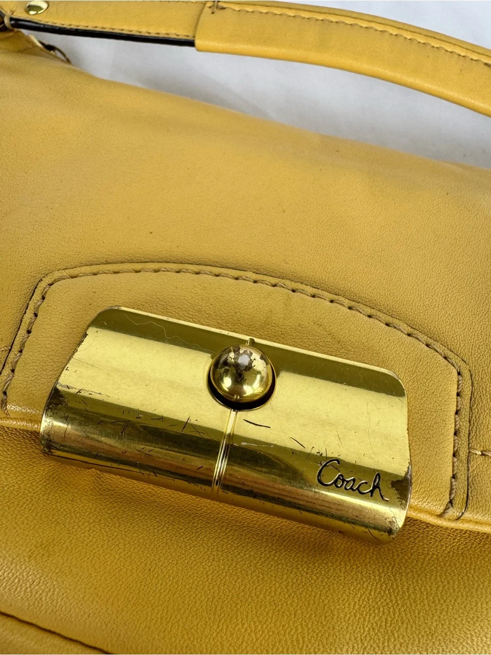Coach Kristen Yellow Leather Shoulder Bag with Gold Hardware